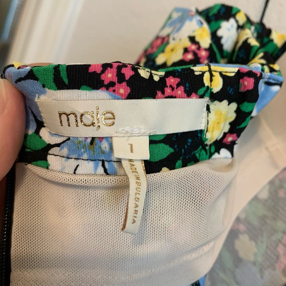 Maje Rapy Multicolor Floral Off Shoulder Mini Dress - Picture 12 of 14